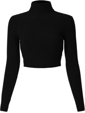 Casual Turtleneck Long Sleeve Ribbed Sweaters Cropped Slim (S) 1256/9-1